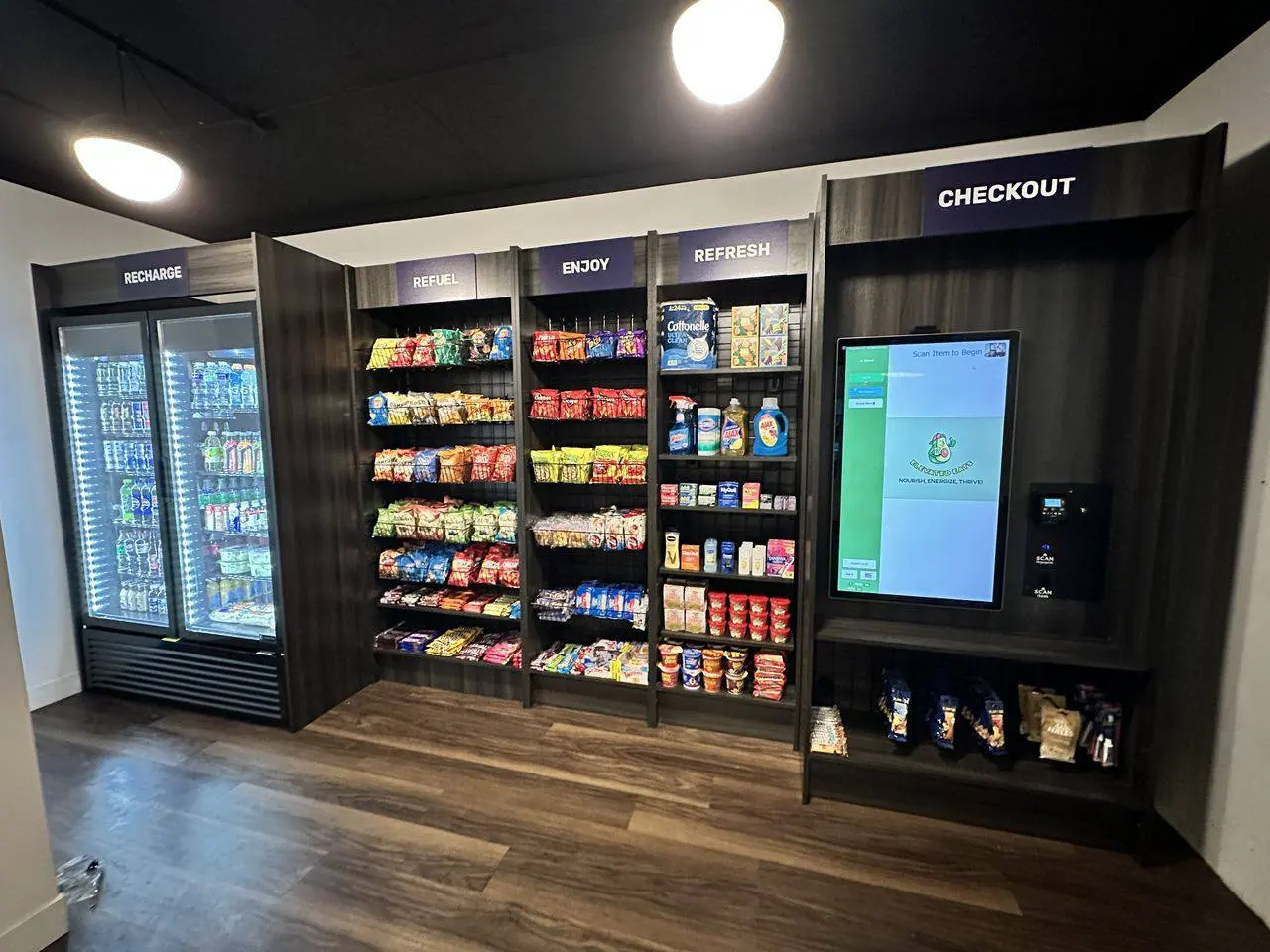 Micro market checkout and coolers